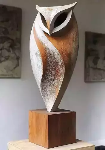 Abstract Owl Sculpture 3D Modern Metal Art Decorative Statue Low-poly 3D model