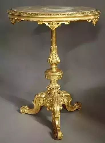 Gilded Pedestal Table 3D Ornate Baroque Side Table Marble Top