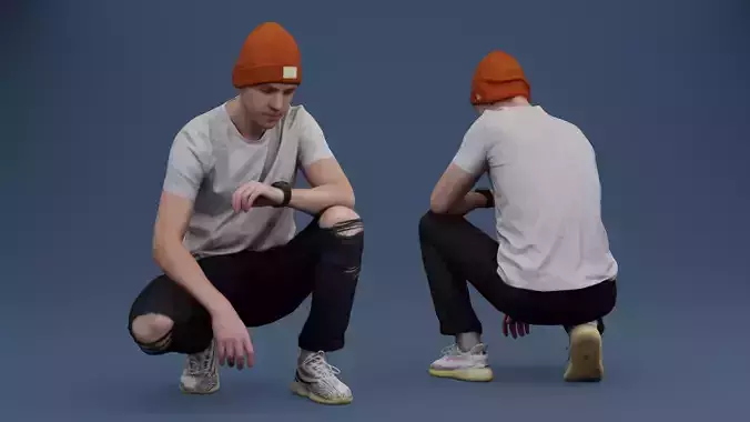 A Guy Squatting Checks The Time