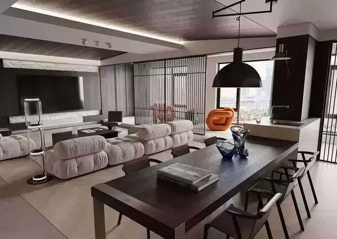 Modern living room dining room interior scenes 107