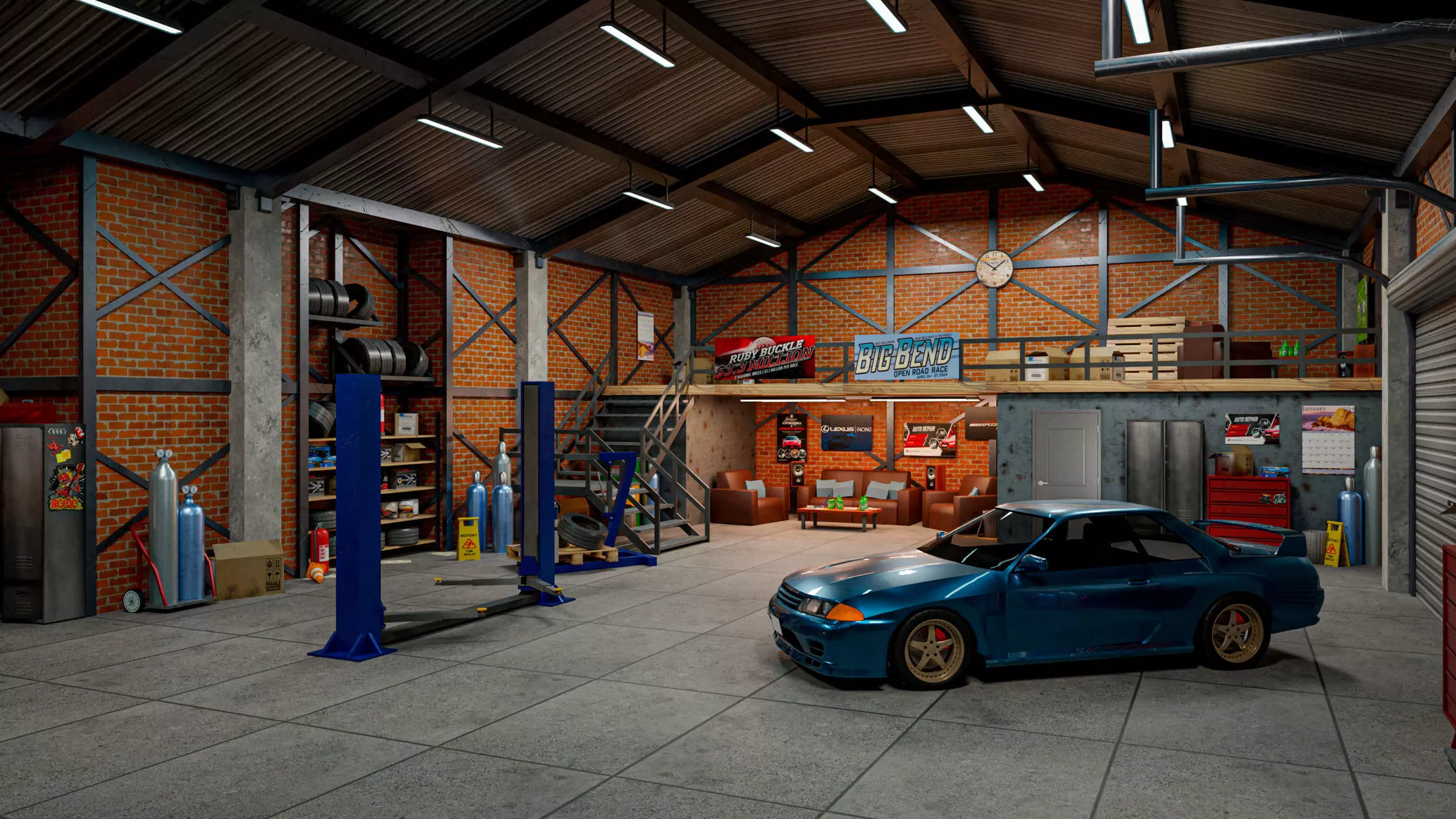 Auto Garage Repair Workshop Low-poly 3D model Low-poly 3D model_1