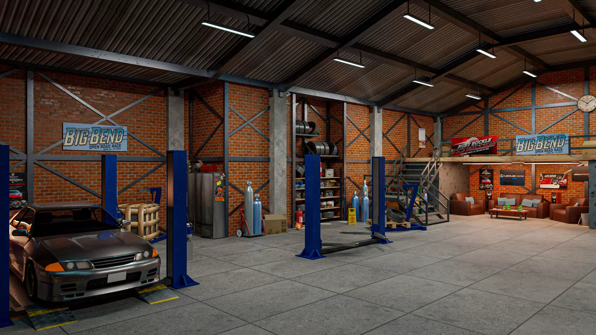 Auto Garage Repair Workshop Low-poly 3D model Low-poly 3D model_3