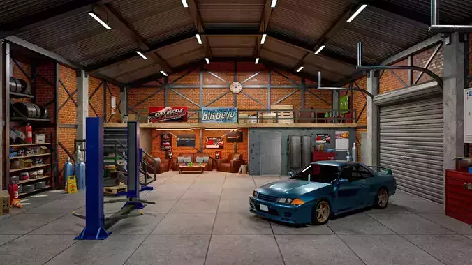 Auto Garage Repair Workshop Low-poly 3D model Low-poly 3D model