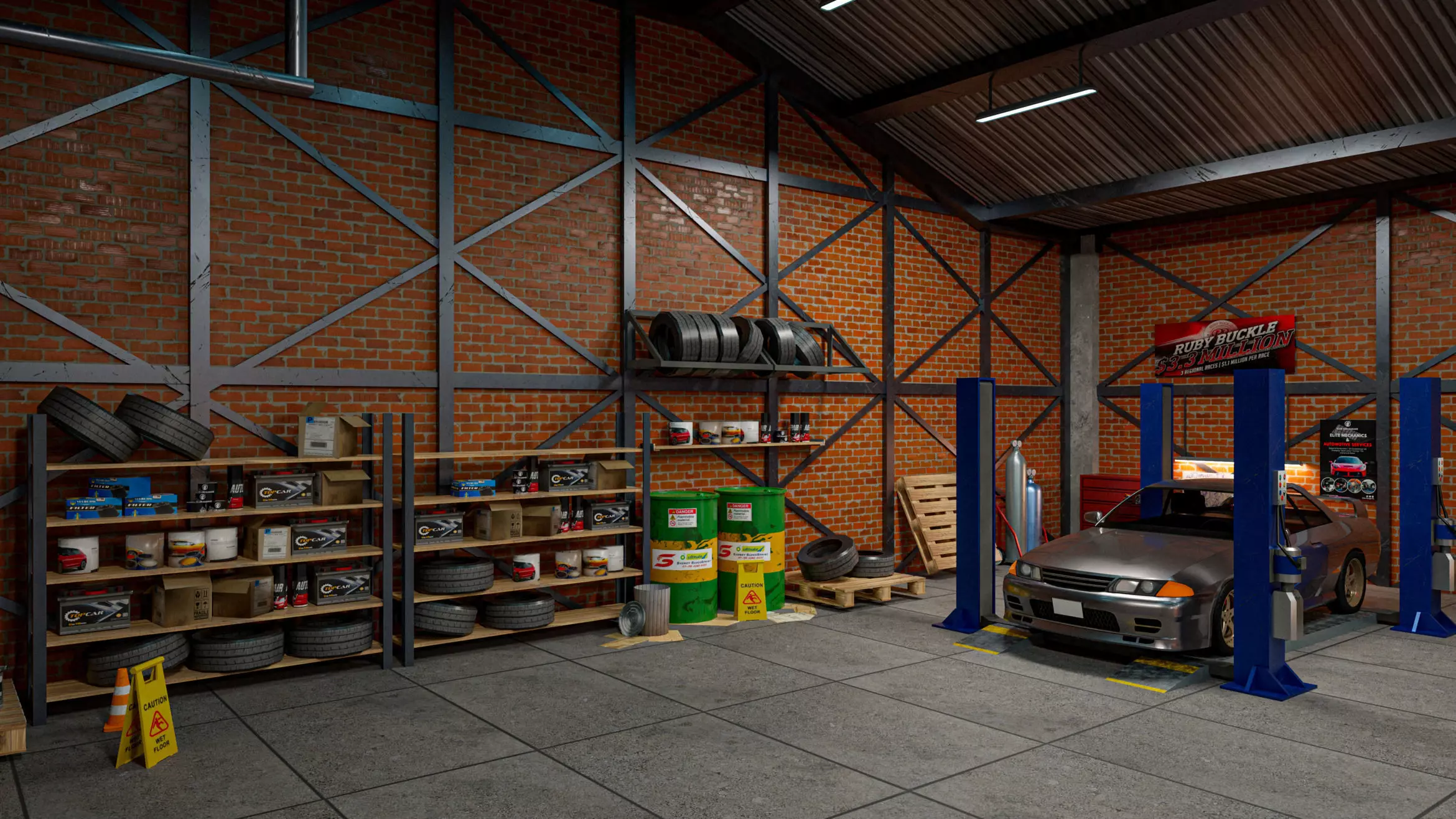 Auto Garage Repair Workshop Low-poly 3D model Low-poly 3D model_4