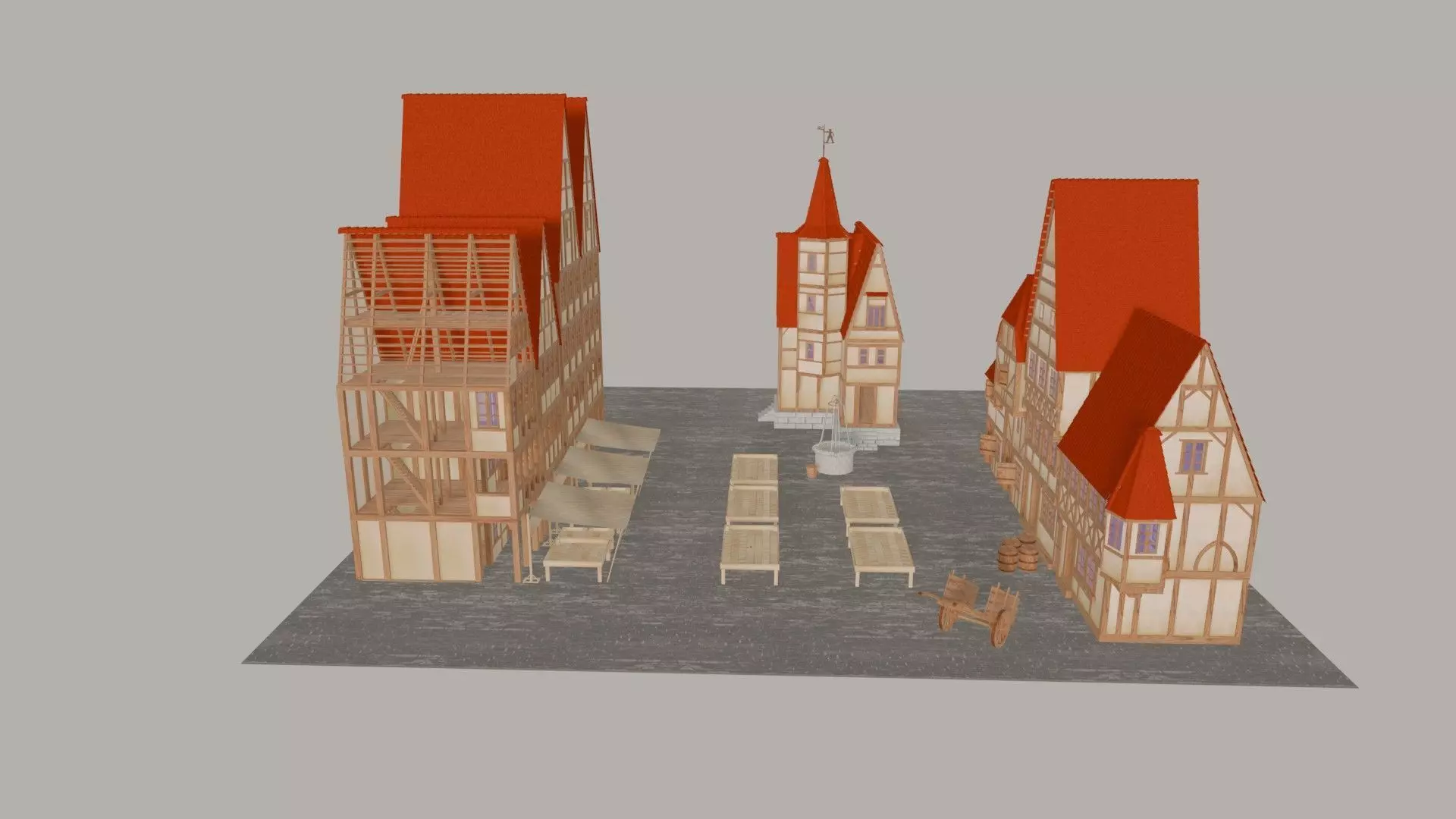 Medieval Town Square 3D model_2