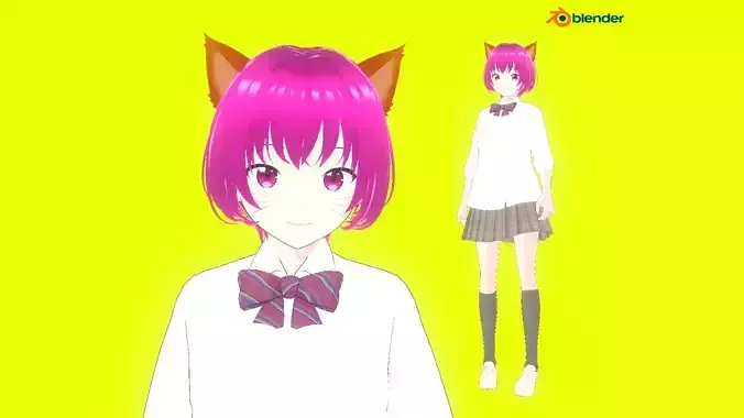 Anime Cat Girl Chiyo - School Girl