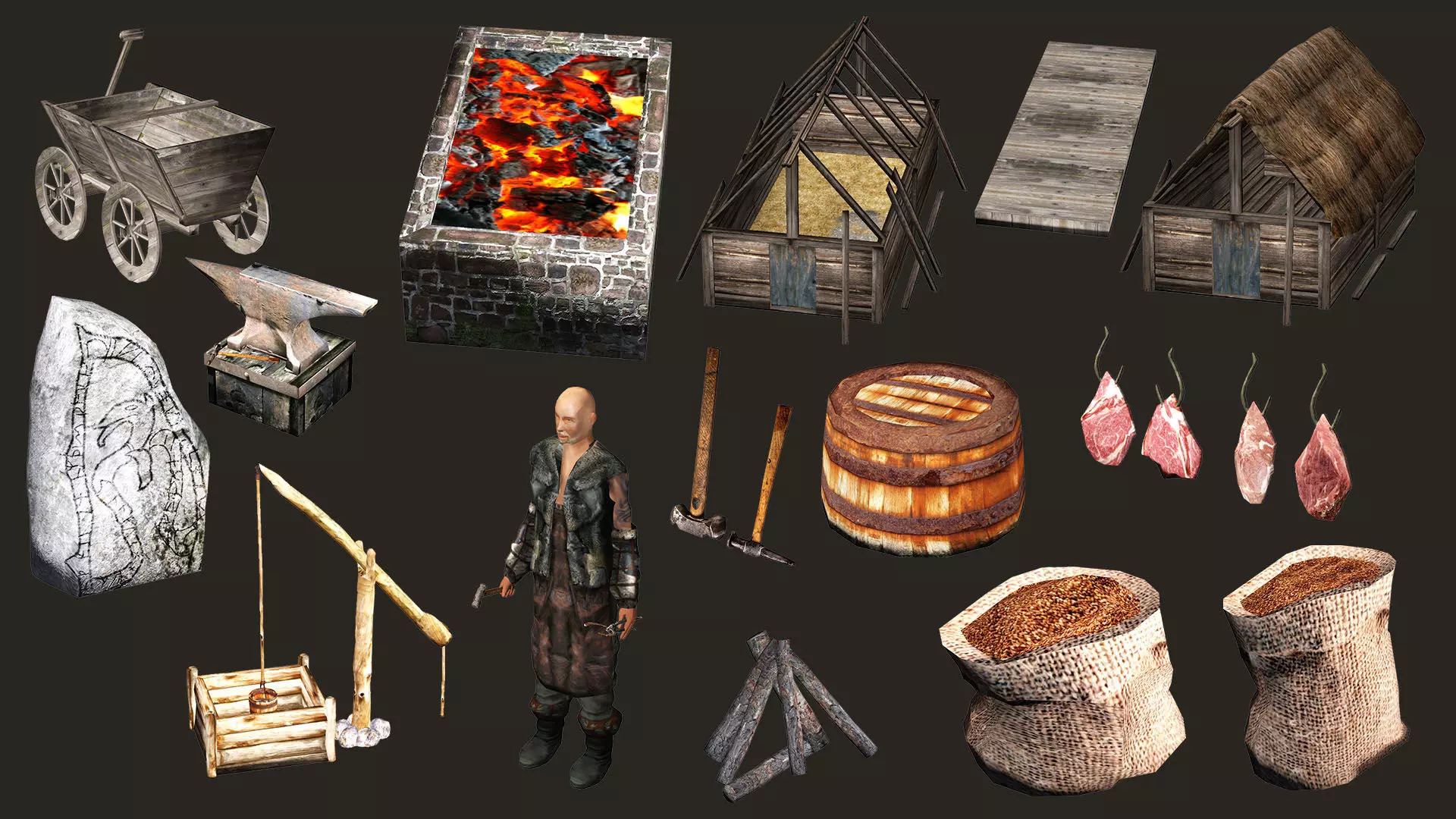 Medieval Exclusive Village Tools Pack 3D Model Low-poly 3D model_7