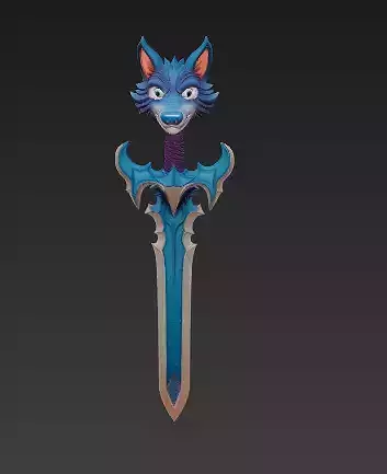Wolf Head Sword-Stylized Fantasy 3D Model for Print-CGI 3D model