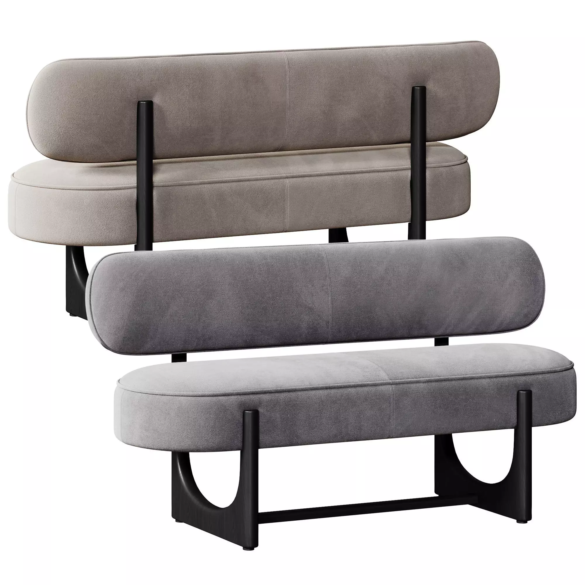 Orlan mocha velvet 3 seater dining bench with backrest 3D model