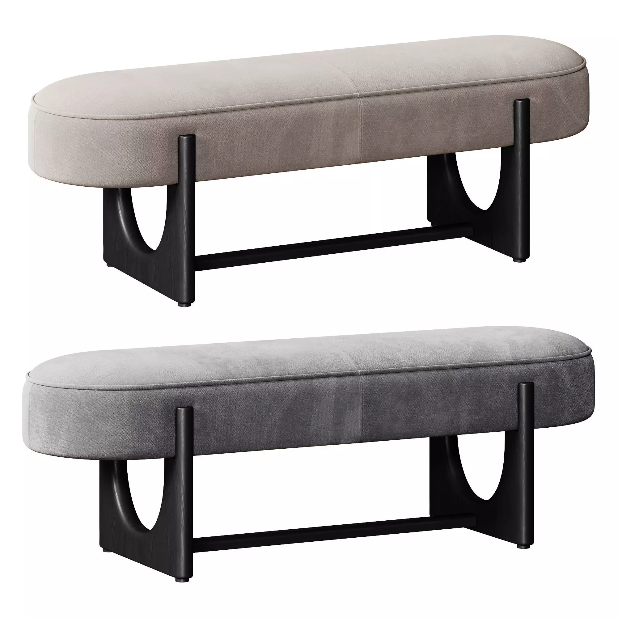 Orlan champagne velvet 3 seater bench without backrest 3D model