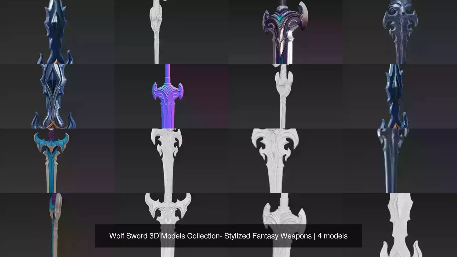 Wolf Sword 3D Models Collection- Stylized Fantasy Weapons 3D Model Pack