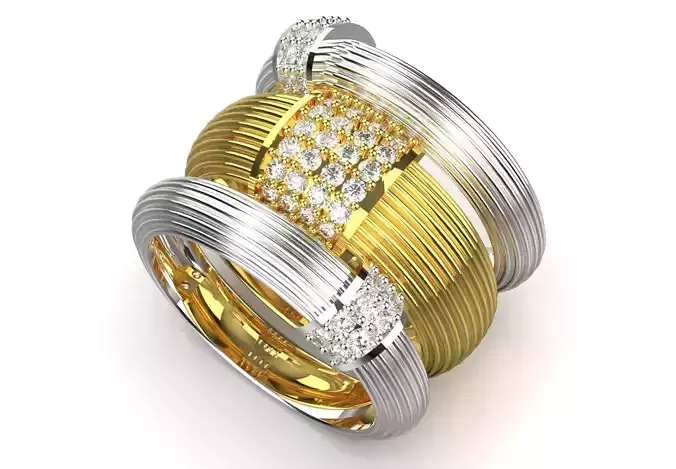 Stl 3dm Ring Modern 3D Design of Two-Tone Gold jr00235 3D print model