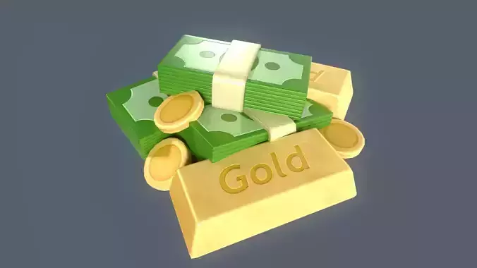 Stylized Low Poly Money and Gold