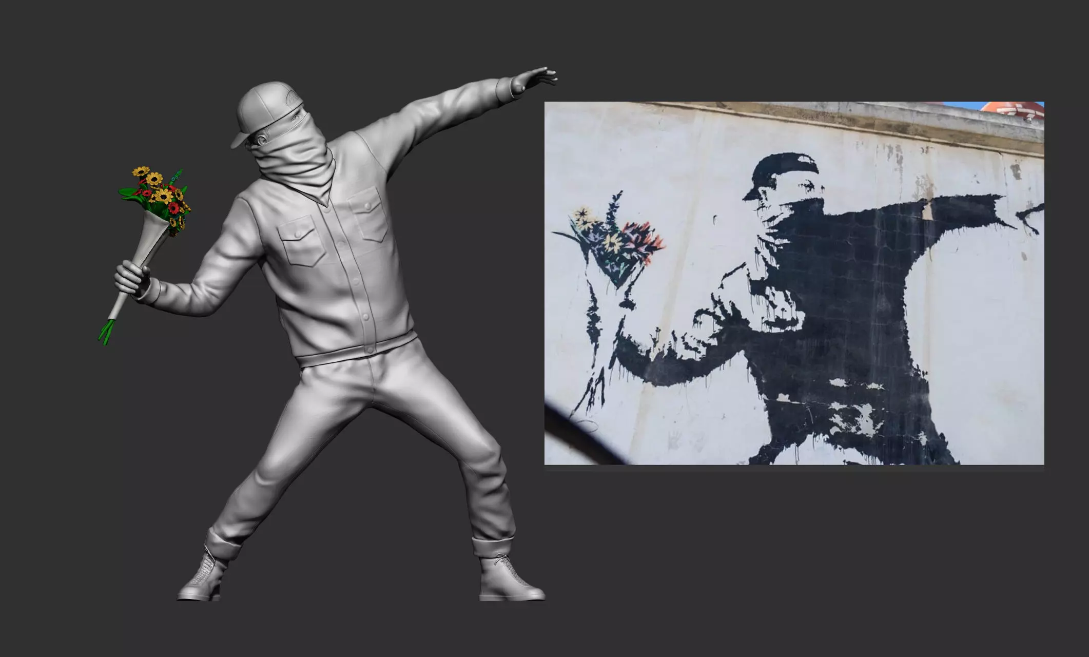 Banksy- Protester Throwing Flowers 3D print 3D print model_0