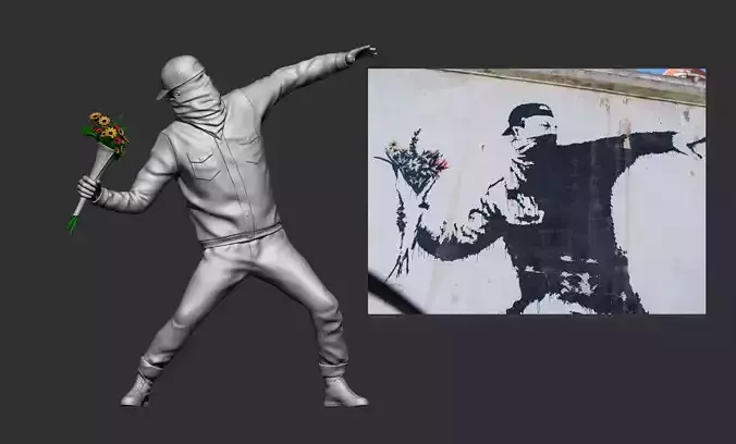Banksy- Protester Throwing Flowers 3D print