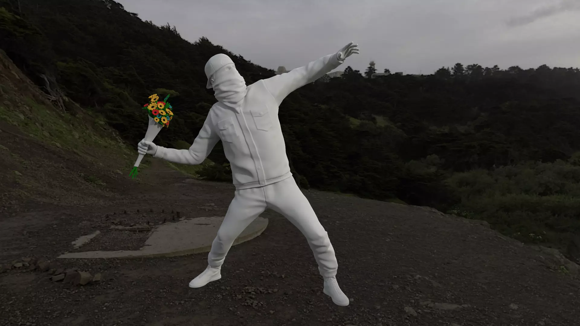 Banksy- Protester Throwing Flowers 3D print 3D print model_4