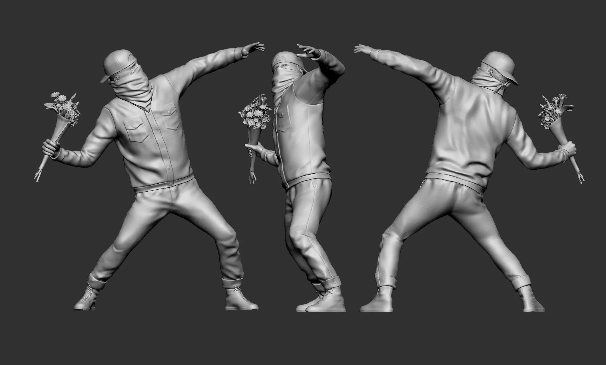 Banksy- Protester Throwing Flowers 3D print 3D print model_3