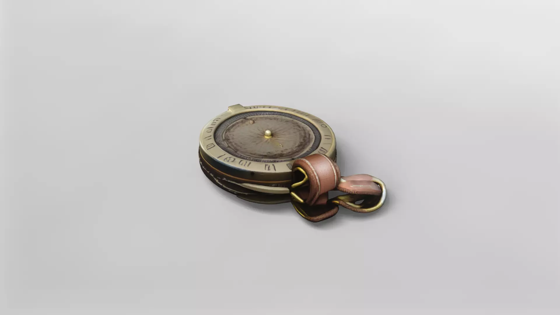 Vintage Brass Compass with Leather Case 3D Model 3D model_2