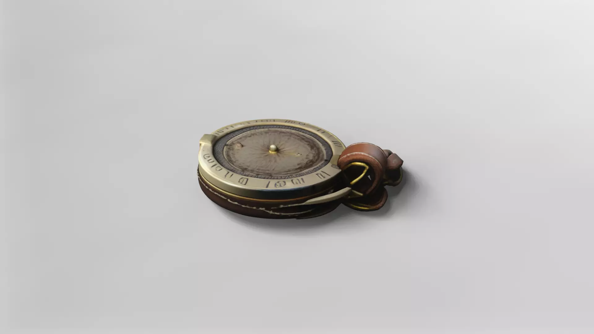 Vintage Brass Compass with Leather Case 3D Model 3D model_1