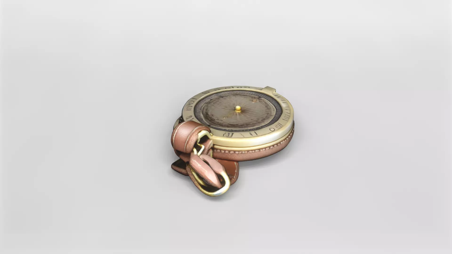 Vintage Brass Compass with Leather Case 3D Model 3D model_3