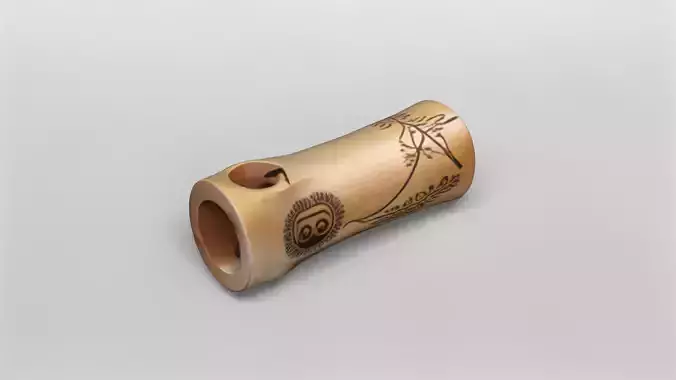 Wooden Handcrafted Flute with Engraved Floral Design