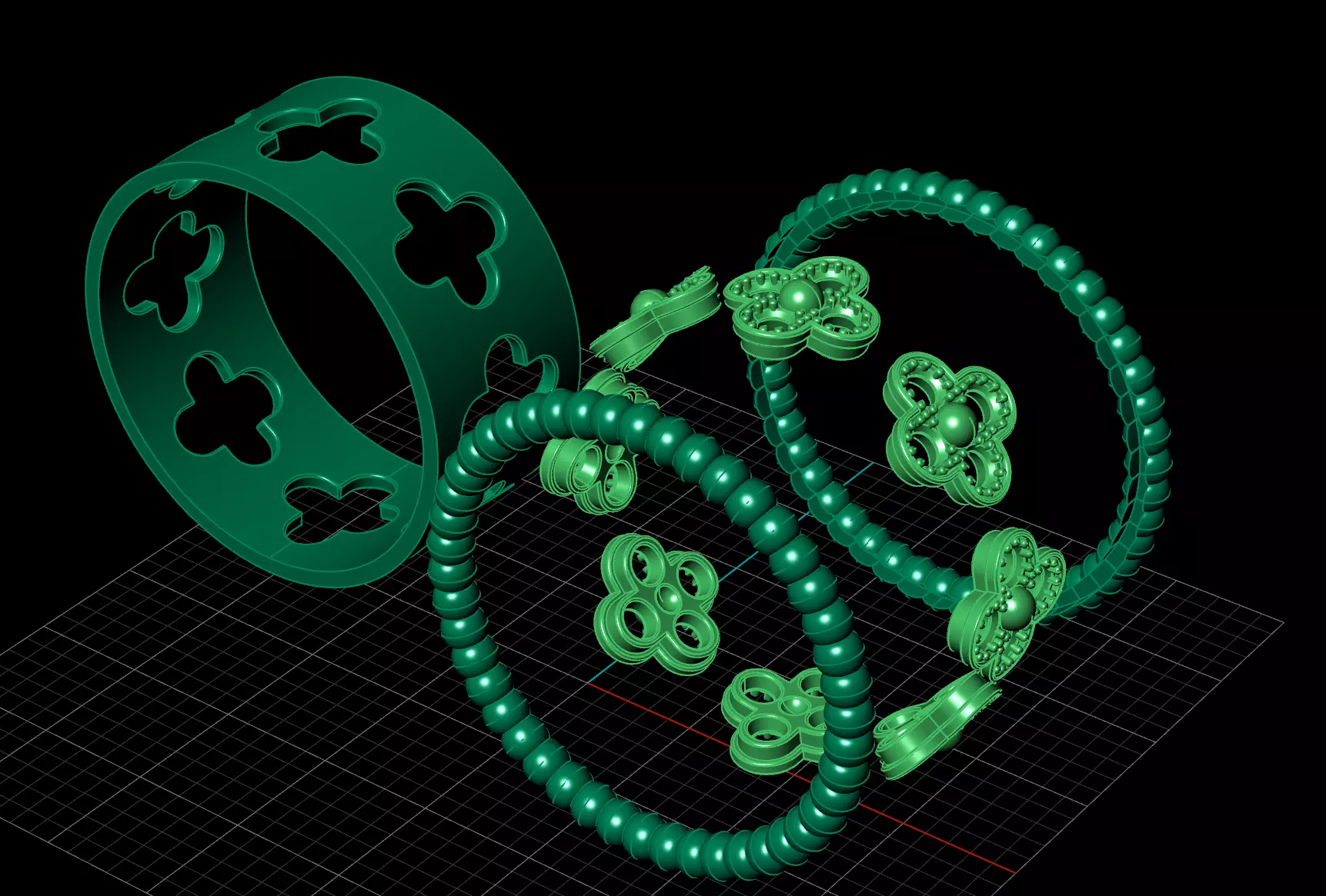 Perlee Clovers Rings Style All Sizes Collection Separate 3D print model_3