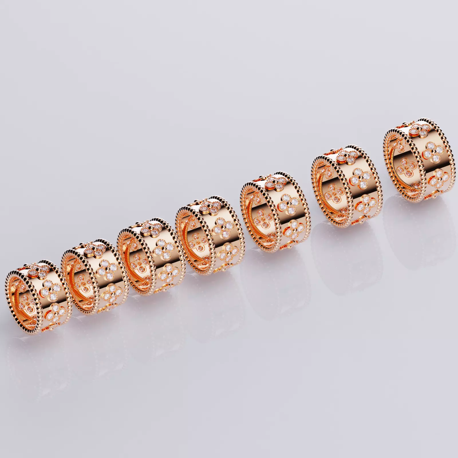 Perlee Clovers Rings Style All Sizes Collection Separate 3D print model_0