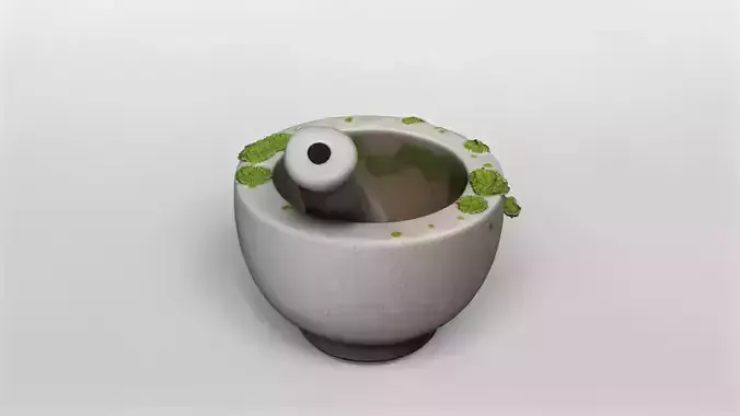 Realistic Stone Mortar and Pestle with Moss Detail
