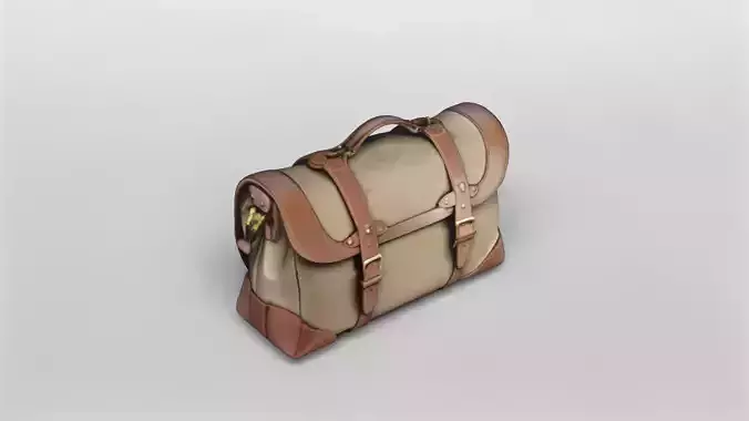 Classic Leather and Canvas Travel Duffel Bag 3D Model