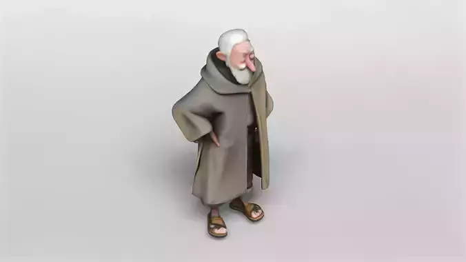 Stylized Elderly Monk Character 3D Model