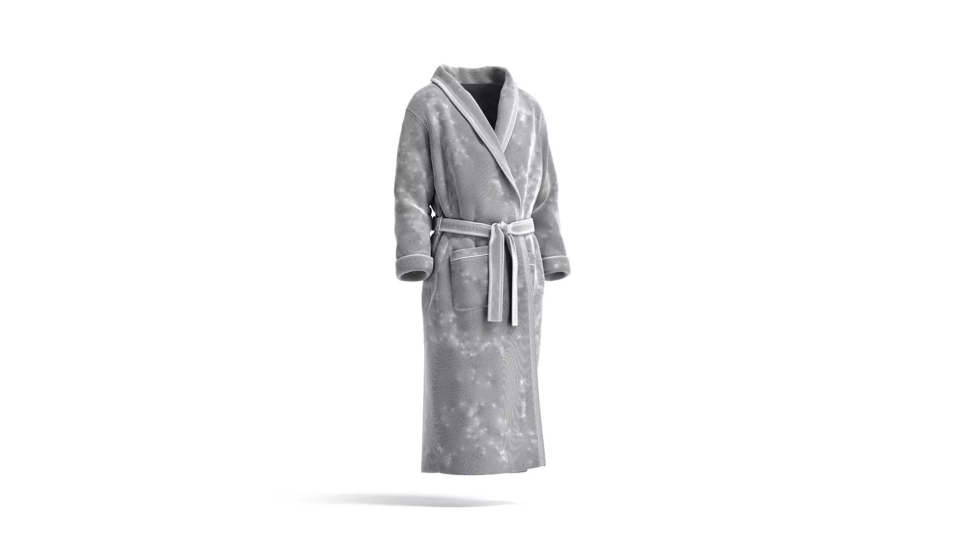 Black Hotel Bathrobe - fabric spa fleece housecoat 3D model_8