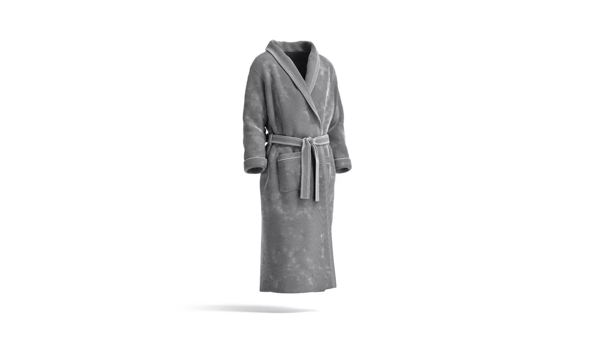 Black Hotel Bathrobe - fabric spa fleece housecoat 3D model_7