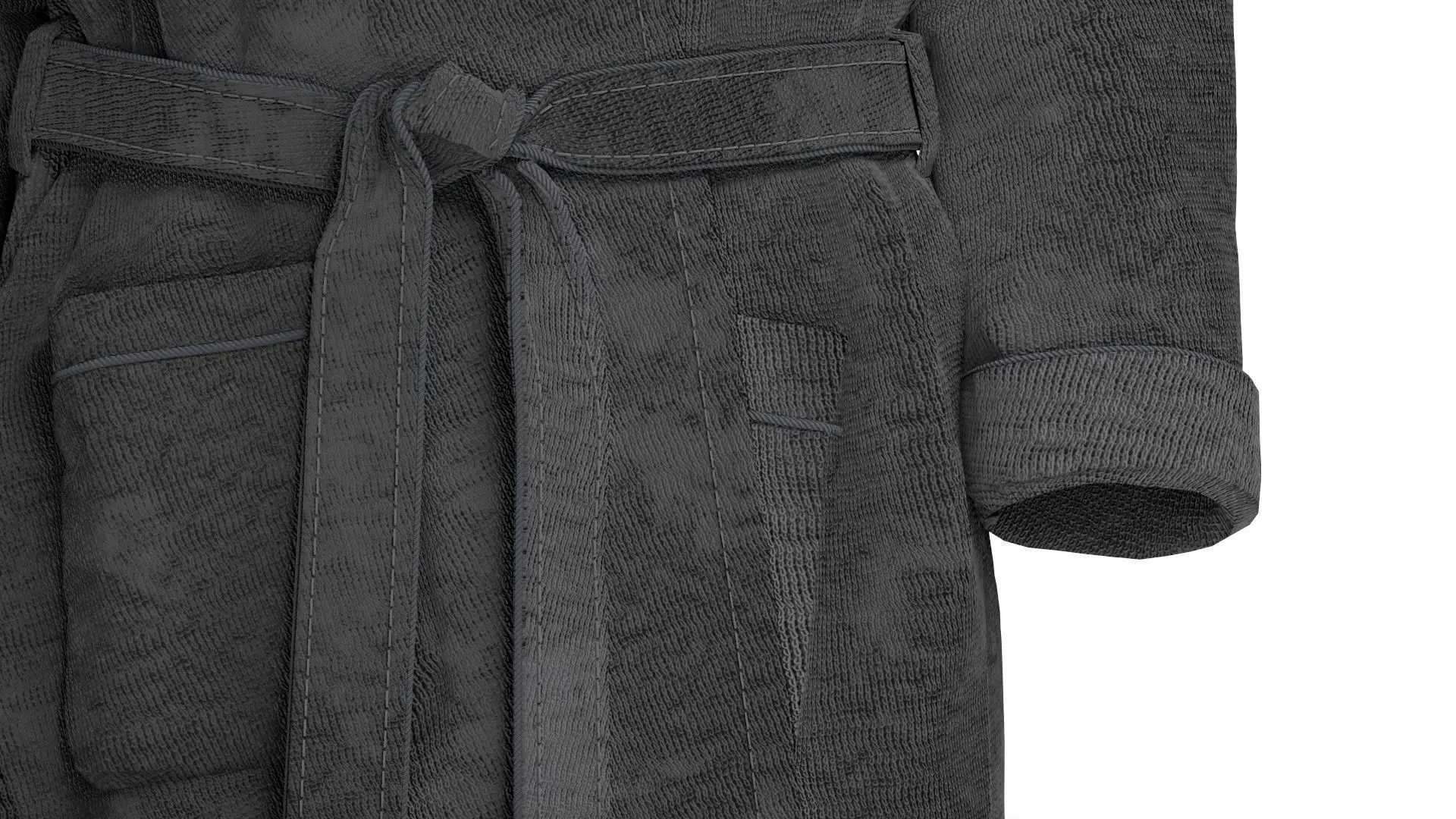 Black Hotel Bathrobe - fabric spa fleece housecoat 3D model_4