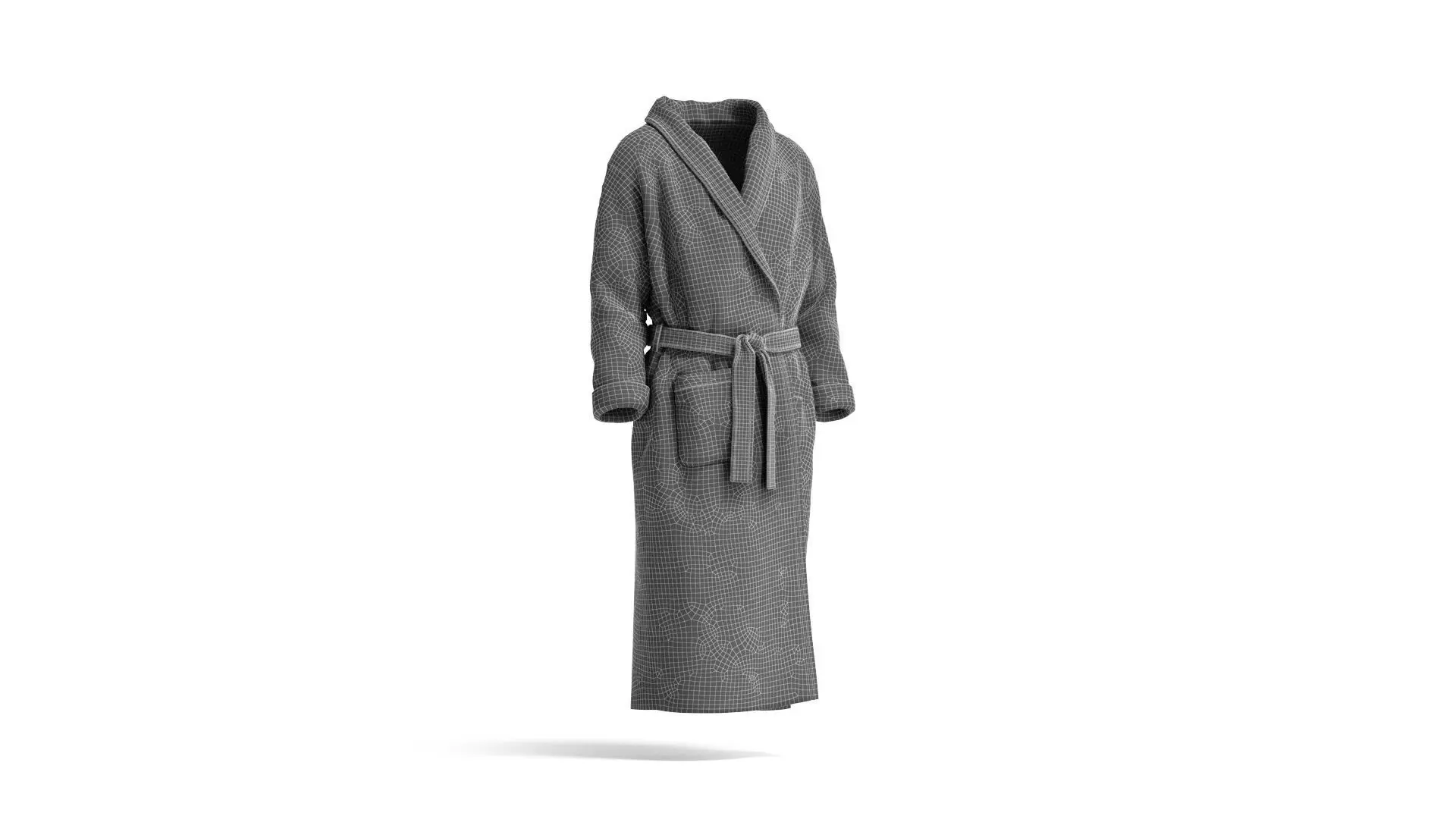 Black Hotel Bathrobe - fabric spa fleece housecoat 3D model_6