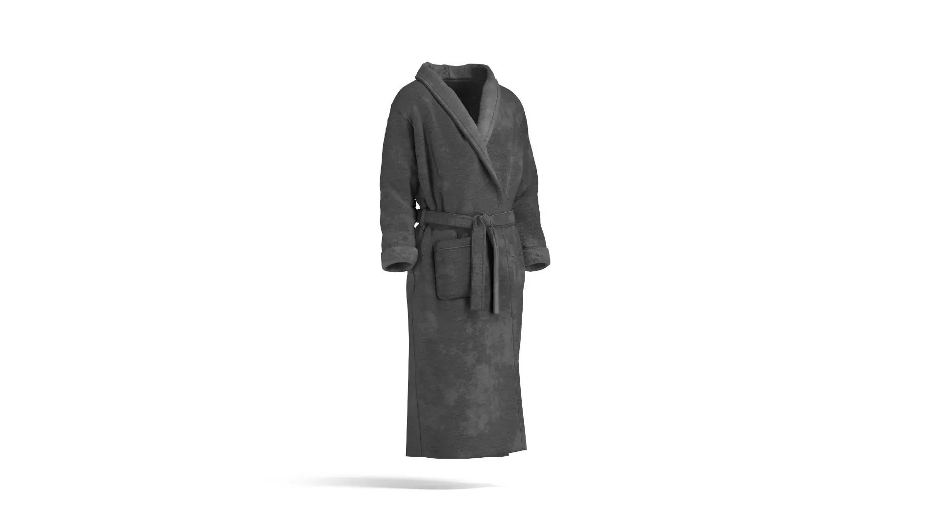 Black Hotel Bathrobe - fabric spa fleece housecoat 3D model_2