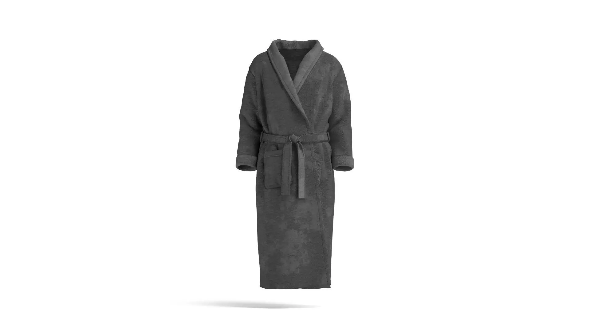 Black Hotel Bathrobe - fabric spa fleece housecoat 3D model_1