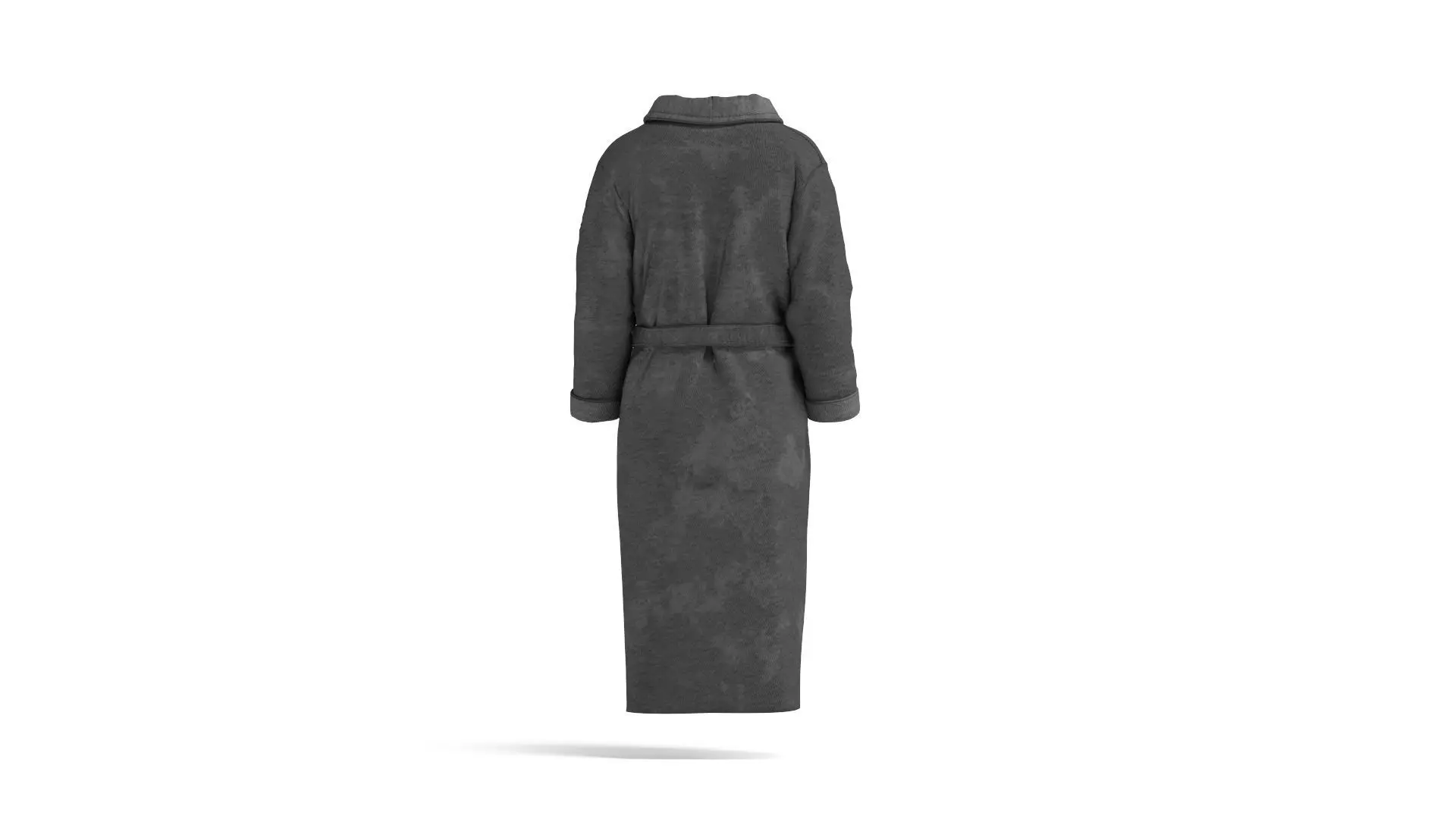 Black Hotel Bathrobe - fabric spa fleece housecoat 3D model_3