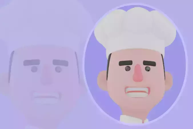 Stylized 3D Male Chef Character - Cartoon Cook Walking with Tray