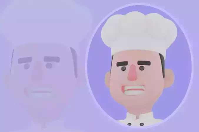 Stylized 3D Male Chef Character - Cook Pouring Bottle into Pan