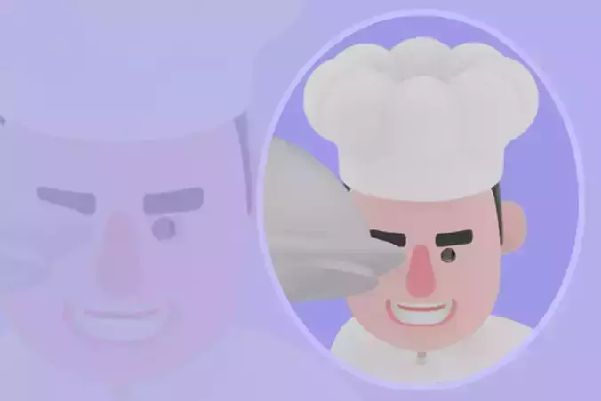 Stylized 3D Male Chef Character - Cook Serving with Food Tray
