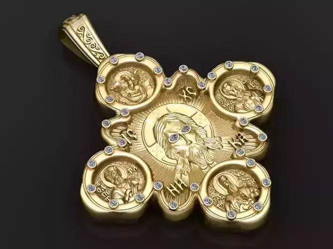 Divine Icons Cross Pendant 3D Printable Model 