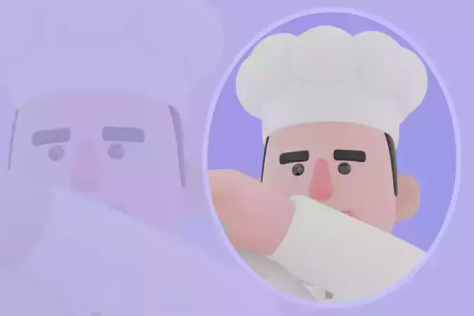 Stylized 3D Male Chef Character-Cartoon Cook Lifting Serving Lid