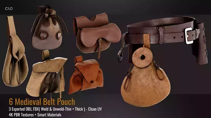 6 Medieval Belt Pouch - ZPRJ-OBJ-FBX-4K Textures-Smart Material