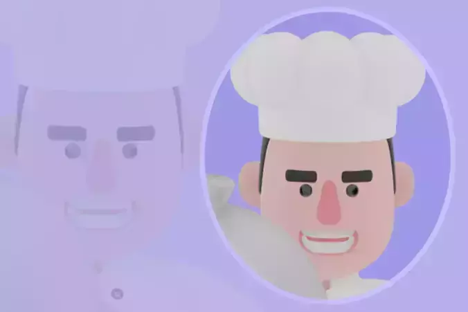 Stylized 3D Male Chef Character - Cook Walking with Food Tray