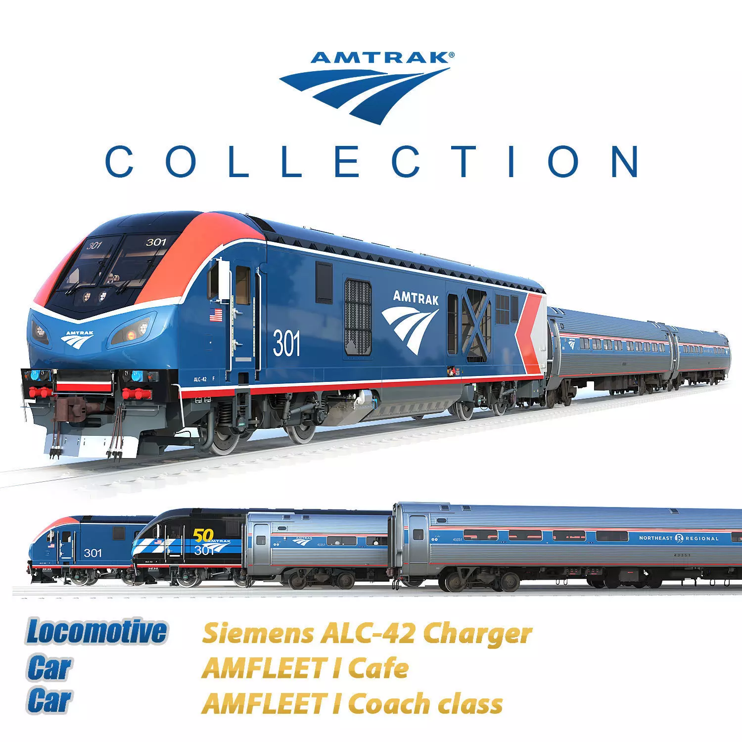 Train ALC-42 car Amfleet 3D Model Collection_0