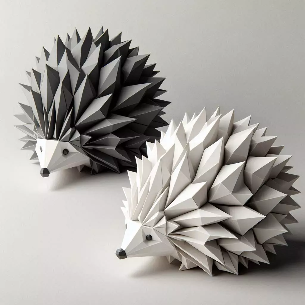 Origami Hedgehogs Black and White 3D print model