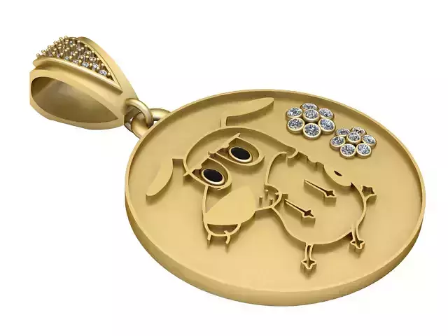 Golden Cartoon Dog Pendant 3D Printable Model
