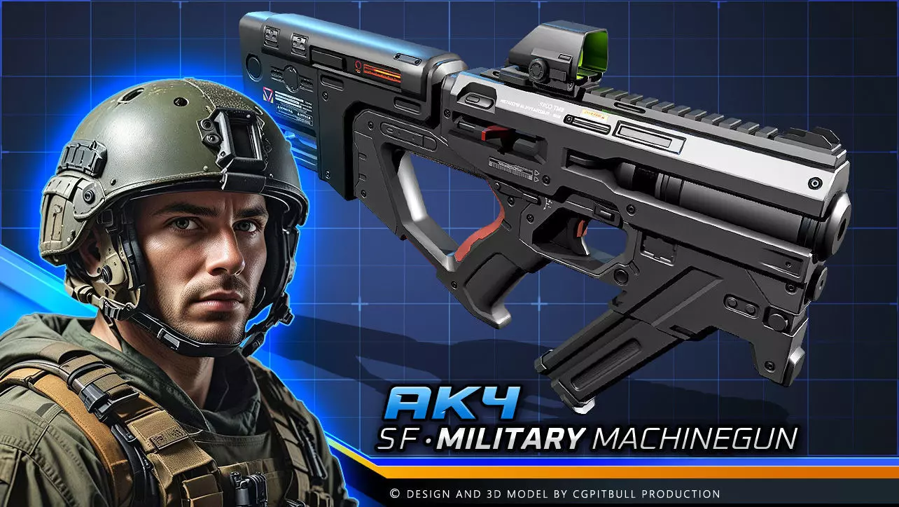 AK4 - MachineGun Low-poly 3D model_0