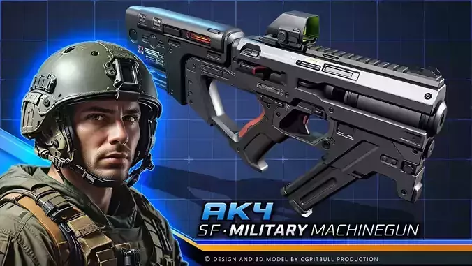AK4 - MachineGun Low-poly 3D model AK4 - MachineGun Low-poly 3D model
