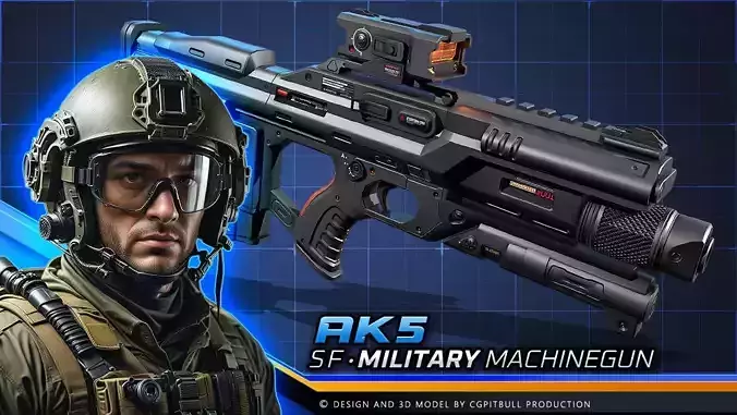 AK5 - MachineGun Low-poly 3D model AK5 - MachineGun Low-poly 3D model